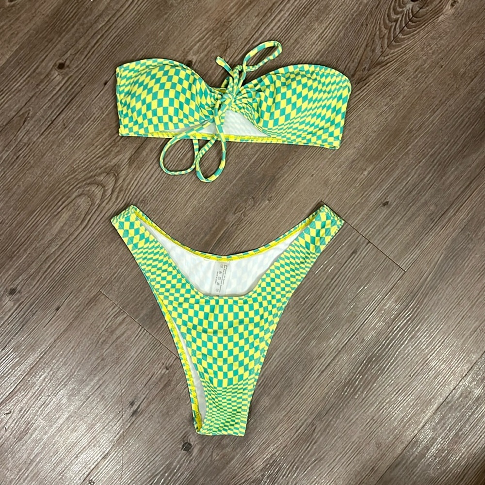 NWOT green checkered bikini